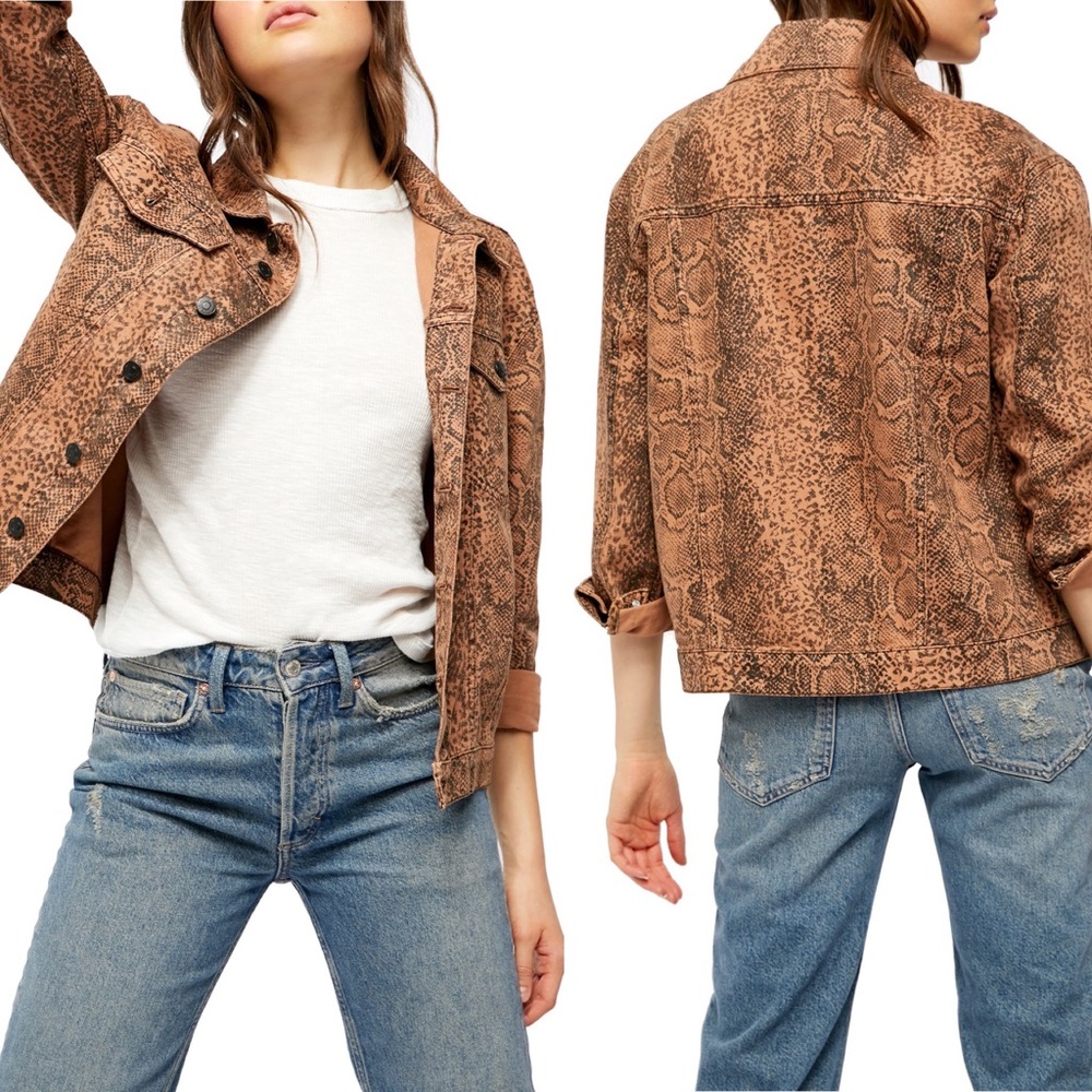 Free People Snake Print Trucker Jacket